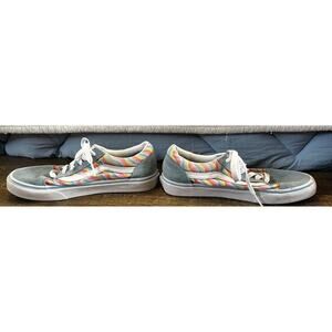 Girls Vans Size 4.5 Baby Blue with Rainbow Detail